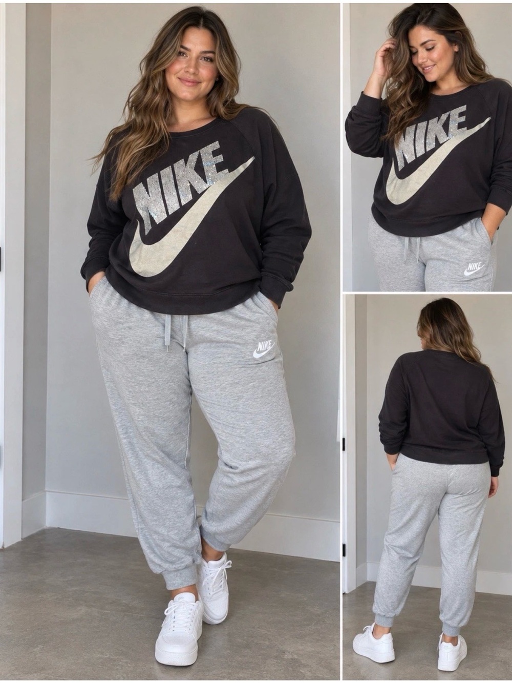 Nike women’s XL black crewneck with gray joggers outfit